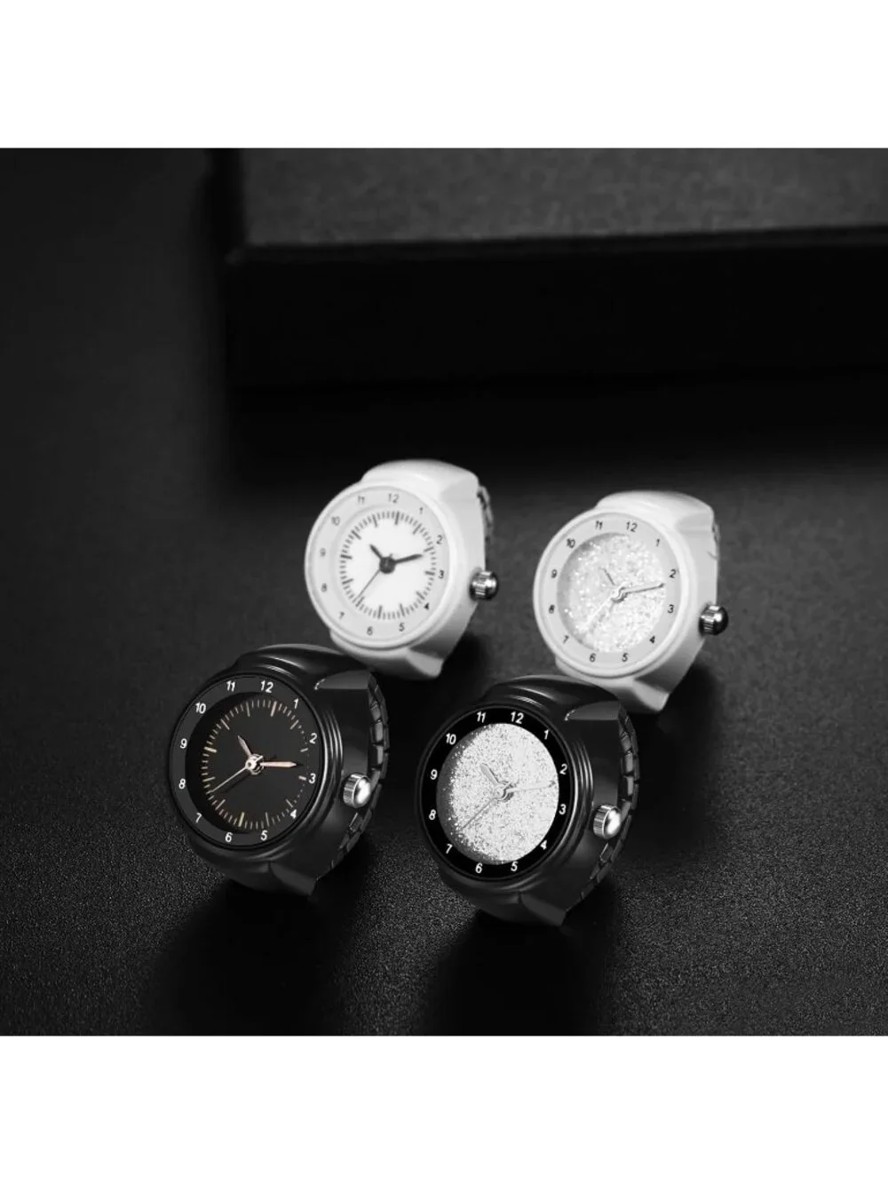 Unisex Black And Grey Analog Quartz Arabic Numerals Stainless Steel Ring Watch